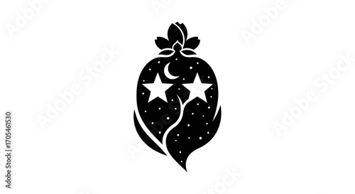 Mystical fruit silhouette with a celestial night sky scene.