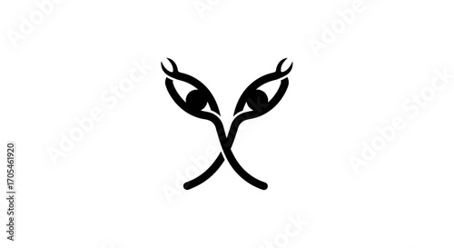 Symmetrical abstract logo of two intersecting eyes.