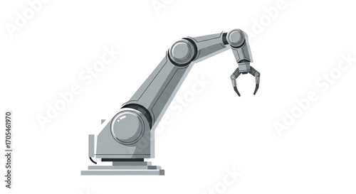 Industrial Robotic Arm with Claw on White Background.