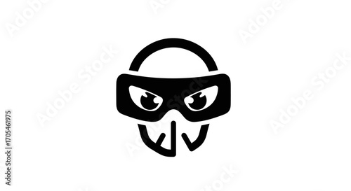Stylized black icon of a padlock as a thief with a mask.