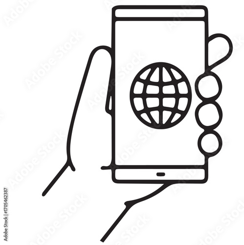 vector illustration of holding mobile phone and seeing website