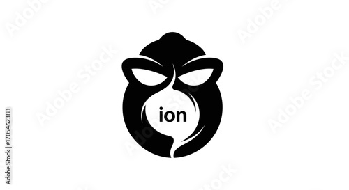 Stylized monkey head with speech bubble and ion text graphic.
