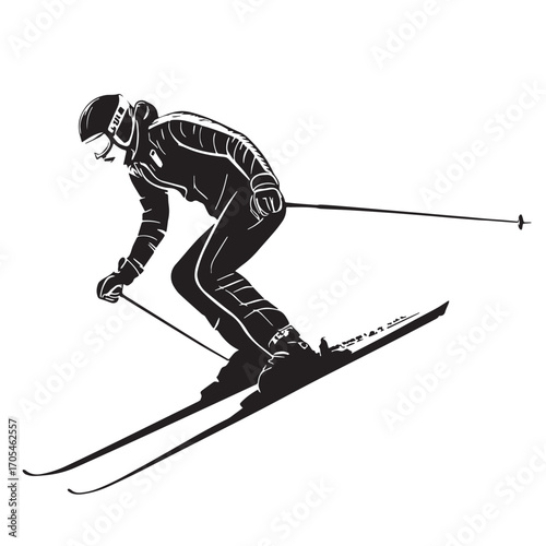 Black skiing Silhouette Vector, High Quality Illustration on White Background