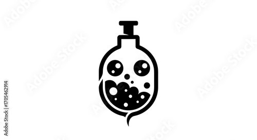 Cute bubbling potion bottle character with big eyes.
