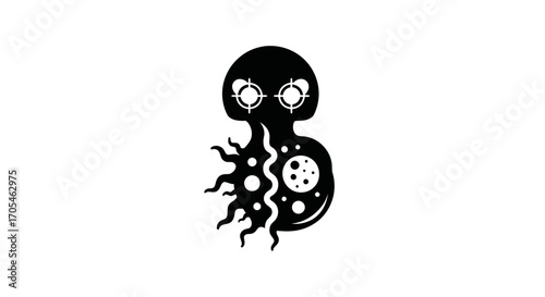 Stylized black octopus creature with a film reel body logo.