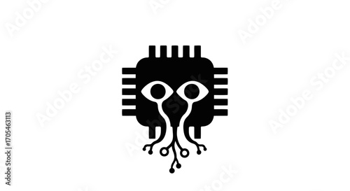 Biomechanical Icon of a Sentient Microchip with Eyes.