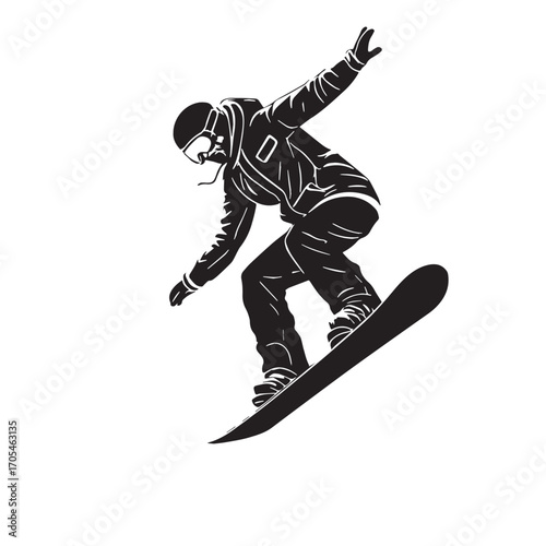 Black snowboarding Silhouette Vector, High Quality Illustration on White Background
