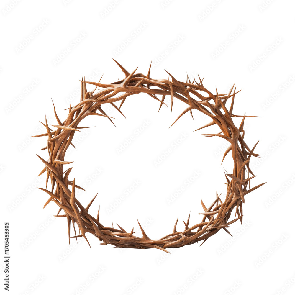 Fototapeta premium Circular crown made of intertwining thorns, symbolizing sacrifice and suffering, perfect for religious themes and Easter celebrations in visual storytelling.
