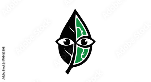 Abstract leaf logo with two watching eyes.