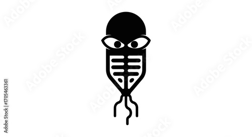 Minimalist black alien squid monster icon with large eyes.