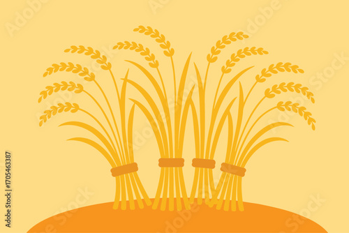 Japanese Rice Harvest with Wagara Background Vector Illustration
