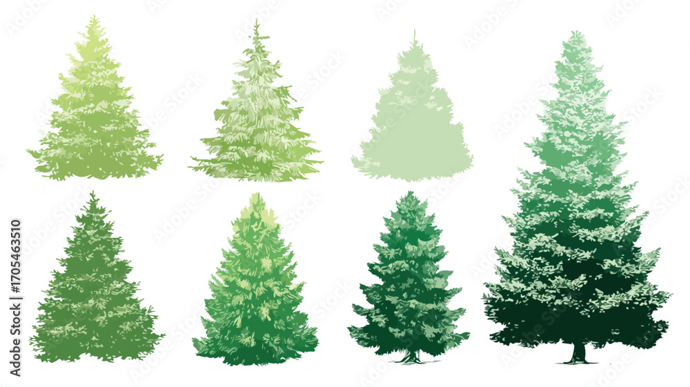 Obraz premium Set of Festive Christmas Trees Icons for Holiday Decorations in Vector Illustration