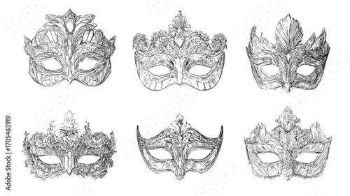 Elegant Masquerade Mask Illustration Set for Carnival Celebration