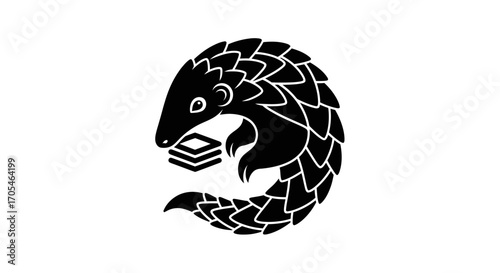 Stylized black pangolin logo curled into a circular shape.