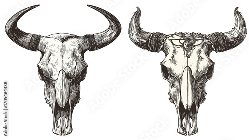 Vintage Retro Scary Spooky Cow Bull Skull Set for Creative Designs