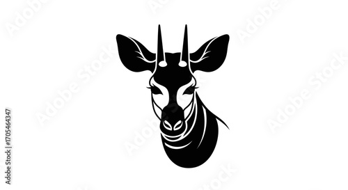 Tableau sur toile Minimalist black and white vector logo of an okapi head.