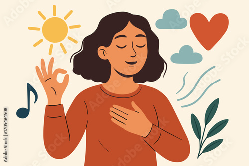 Gratitude and Emotional Wellbeing – Woman Practicing Mindful Breathing and Positivity