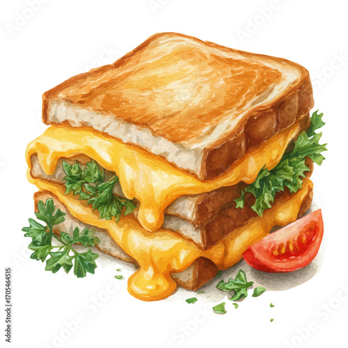 Grilled Cheese Sandwich, watercolor painting vector, isolated on a white background.