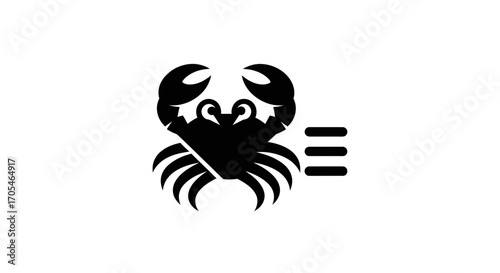 Minimalist black crab icon with a menu symbol for seafood restaurant.