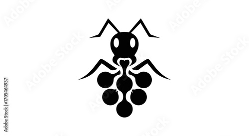 Stylized black ant icon with a geometric circular body.