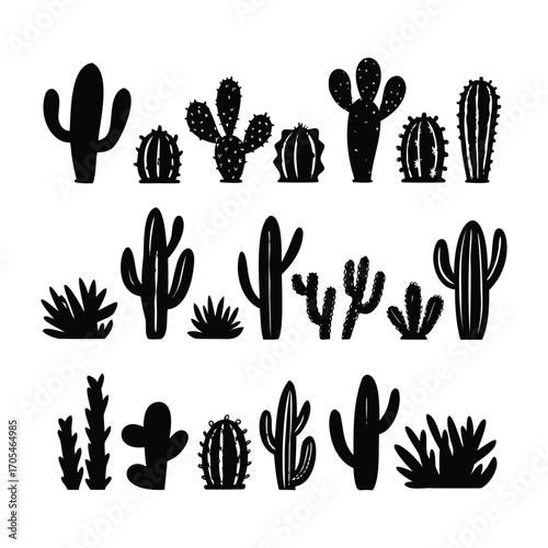 Collection of Various Cactus Silhouettes