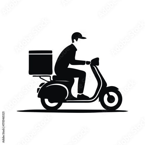 Delivery Man Riding Scooter Silhouette