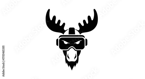 Fierce Moose Head Wearing Virtual Reality Goggles.