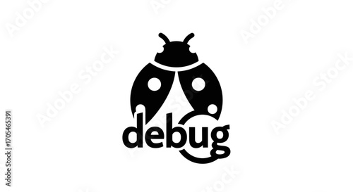 Creative logo design featuring a ladybug and debug text.