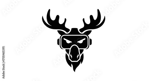 Moose head wearing virtual reality glasses icon silhouette.