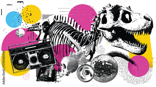 Surreal Dinosaur Skeleton Skull Retro Graphic Kit
