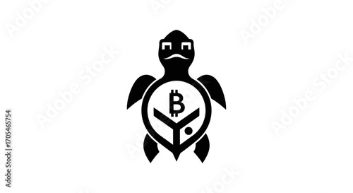 Creative logo design combining a turtle and Bitcoin symbol.