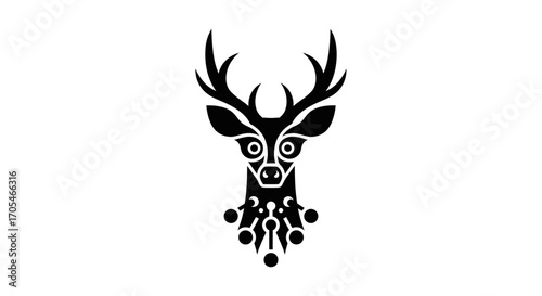 Stylized black deer head with ornamental details icon.