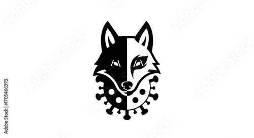 Black and white fox head icon merged with a virus particle symbol.