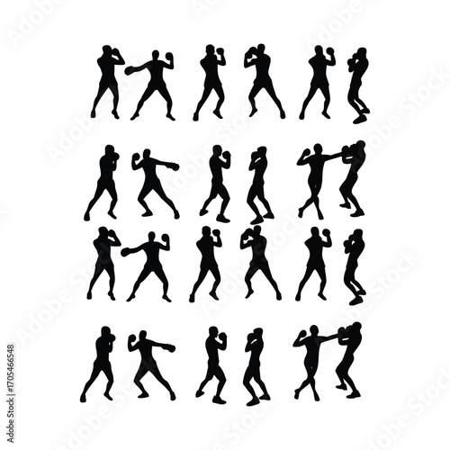 Silhouettes of Boxers in Various Fighting and Training Poses