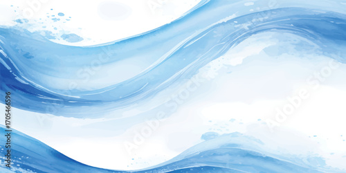 An abstract illustration of blue ocean waves with a light sky and motion curve design