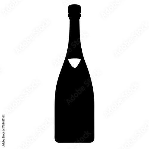 Silhouette Champagne bottle on white background