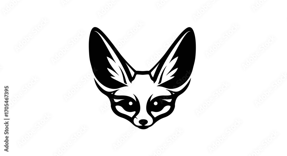 Fototapeta premium Minimalist black and white fennec fox head vector logo.