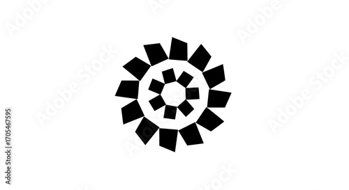 Abstract black geometric spiral shape on a white background.