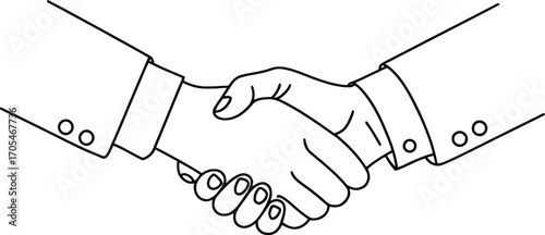 Two hands shaking in a line drawing with suits on the arms