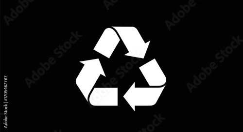 White universal recycling symbol icon graphic.