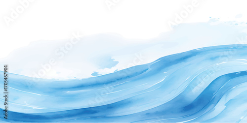Abstract seascape with blue waves under a beautiful cloudy sky