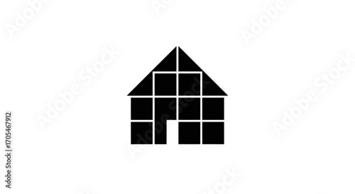 Geometric house icon constructed from black squares and triangles.