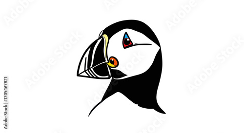 Stylized artistic drawing of a puffin head profile.