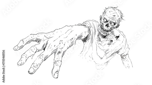 Zombie Pulls Arm Ink Sketch Walking Dead Hand Illustration