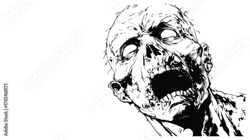 Zombie Head and Face Ink Sketch Walking Dead Hand