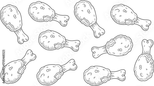 A sketch of multiple chicken legs on a white background