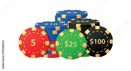 Casino Chips Stacked Together For Gambling.