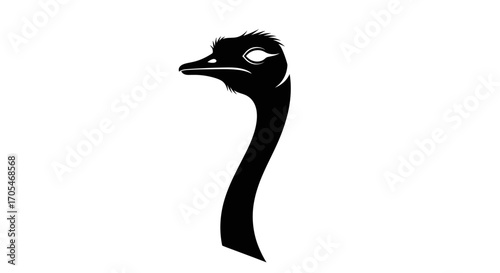 Simple black silhouette of an emu head and neck.