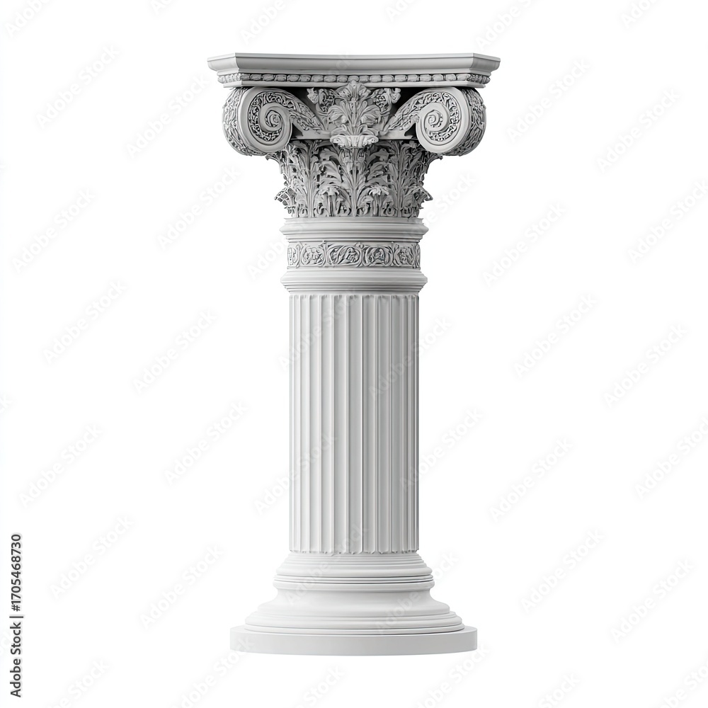 Obraz premium Ornate classical column, light gray, isolated