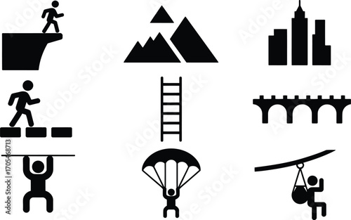 Various black icons representing challenges and achievements